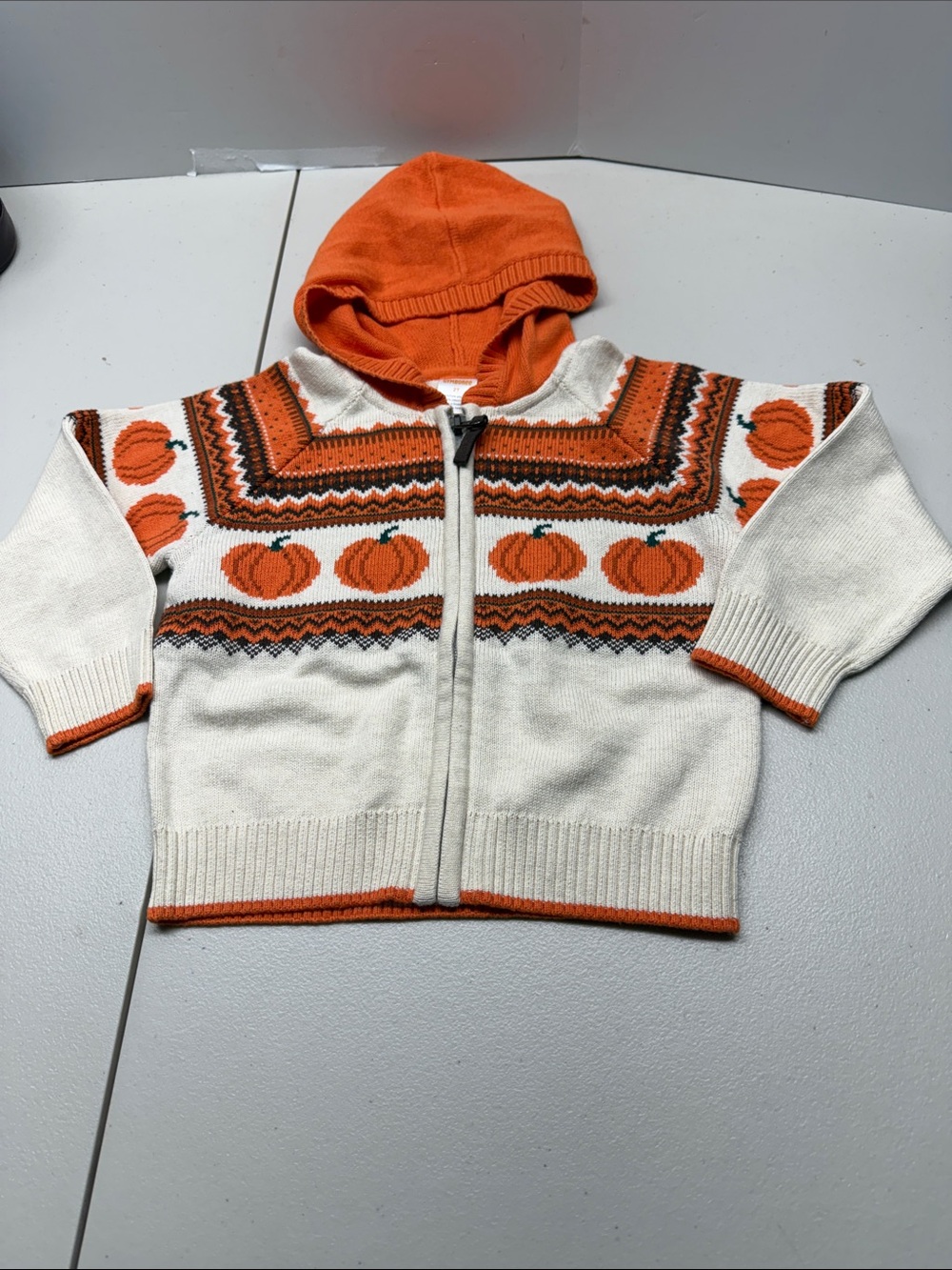 Gymboree Orange and Cream Pumpkin Zip-Up Hoodie Sweater. NWOT - Picture 2 of 5